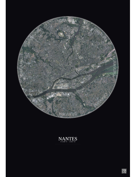 Nantes Satellite View Poster 5km Color | Gravura – Dark background