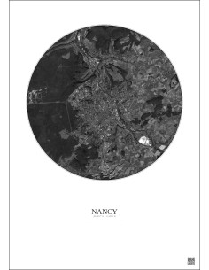 Affiche Nancy – Poster vue satellite 10km N&B | Gravura – Fond clair