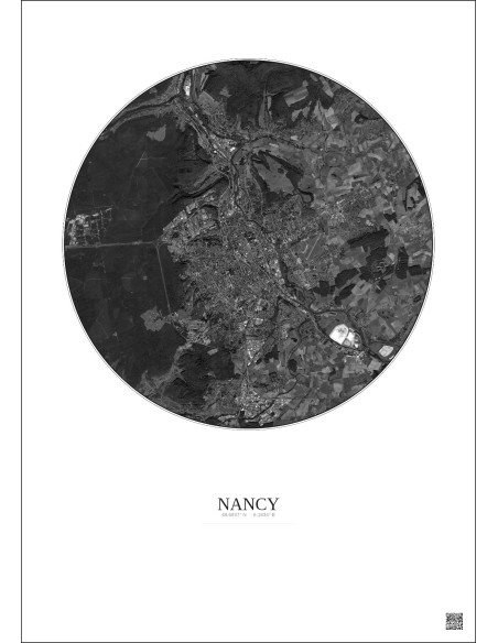 Nancy Satellite View Poster 10km B&W | Gravura – Light background