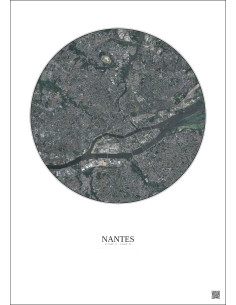 Affiche Nantes – Poster vue satellite 5km Couleur | Gravura – Fond clair