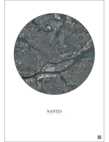 Nantes Satellite View Poster 5km Color | Gravura – Light background