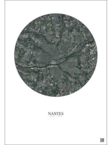 Nantes Satellite View Poster 10km Color | Gravura – Light background