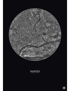 Affiche Nantes – Poster vue satellite 2.5km N&B | Gravura – Fond foncé