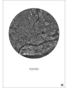 Affiche Nantes – Poster vue satellite 2.5km N&B | Gravura – Fond clair