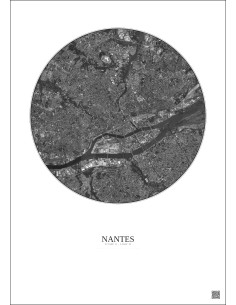 Affiche Nantes – Poster vue satellite 5km N&B | Gravura – Fond clair