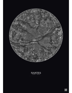 Affiche Nantes – Poster vue satellite 10km N&B | Gravura – Fond foncé