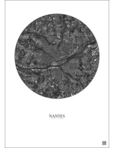 Affiche Nantes – Poster vue satellite 10km N&B | Gravura – Fond clair