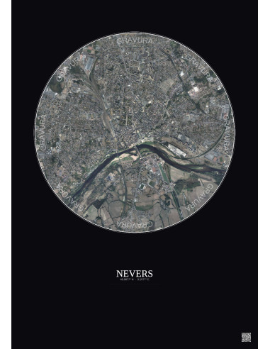 Affiche Nevers – Poster vue satellite 2.5km Couleur | Gravura – Fond foncé