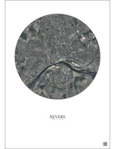 Affiche Nevers – Poster vue satellite 2.5km Couleur | Gravura – Fond clair