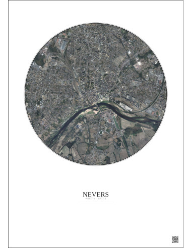 Nevers Satellite View Poster 2.5km Color | Gravura – Light background