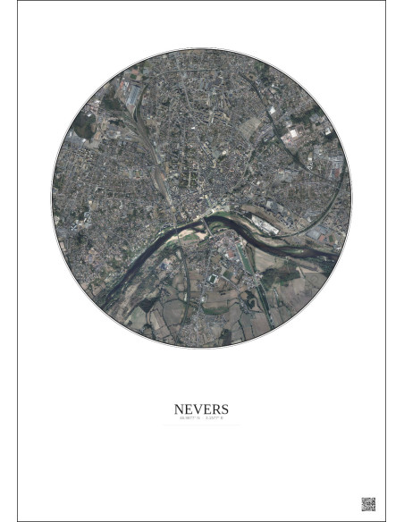 Nevers Satellite View Poster 2.5km Color | Gravura – Light background