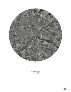Affiche Nevers – Poster vue satellite 5km Couleur | Gravura – Fond clair