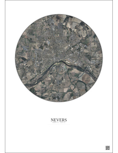 Nevers Satellite View Poster 5km Color | Gravura – Light background