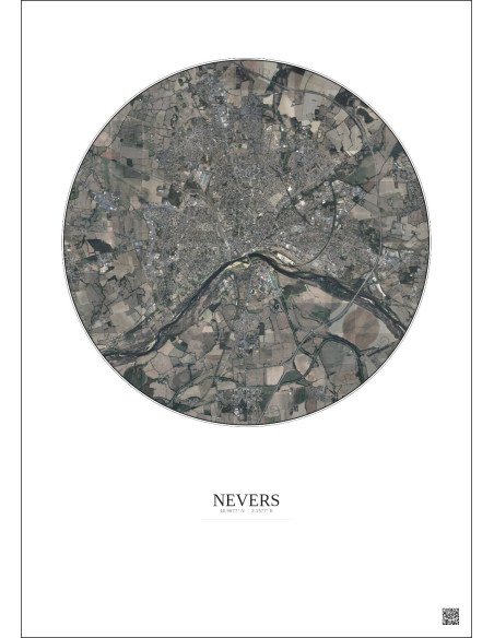 Nevers Satellite View Poster 5km Color | Gravura – Light background