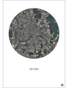 Affiche Nevers – Poster vue satellite 10km Couleur | Gravura – Fond clair