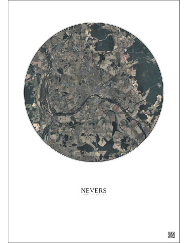 Nevers Satellite View Poster 10km Color | Gravura – Light background