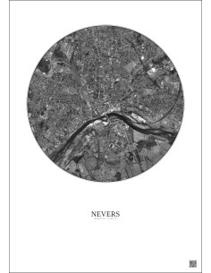 Affiche Nevers – Poster vue satellite 2.5km N&B | Gravura – Fond clair