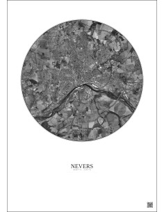 Affiche Nevers – Poster vue satellite 5km N&B | Gravura – Fond clair