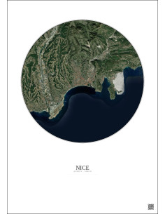 Affiche Nice – Poster vue satellite 10km Couleur | Gravura – Fond clair