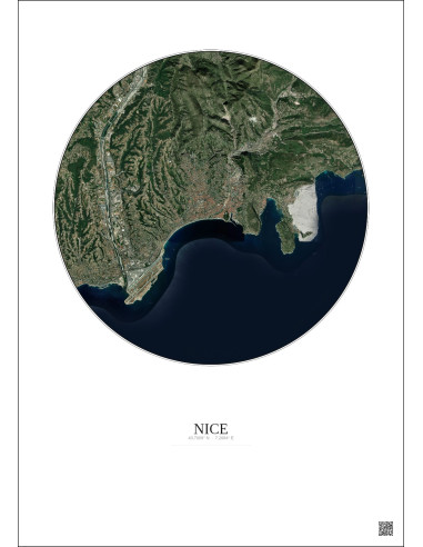 Affiche Nice – Poster vue satellite 10km Couleur | Gravura – Fond clair