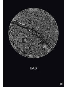 Affiche Paris – Poster vue satellite 2.5km N&B | Gravura – Fond foncé
