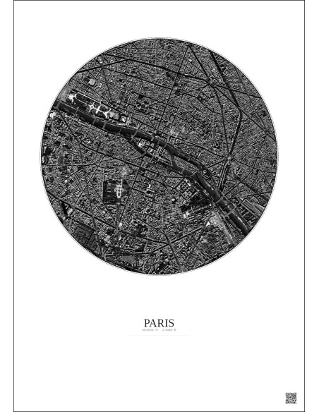 Paris Satellite View Poster 2.5km B&W | Gravura – Light background
