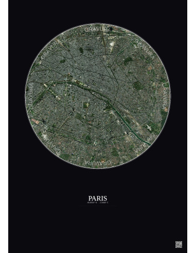 Affiche Paris – Poster vue satellite 6km Couleur | Gravura – Fond foncé