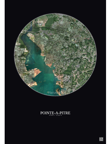 Pointe A Pitre Satellite View Poster 2.5km Color | Gravura – Dark background