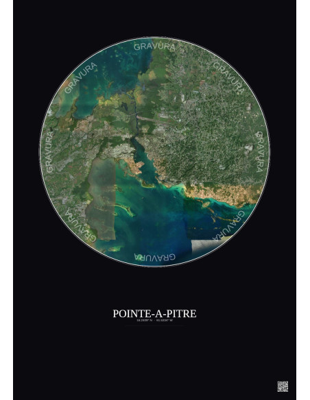 Affiche Pointe A Pitre – Poster vue satellite 10km Couleur | Gravura – Fond foncé