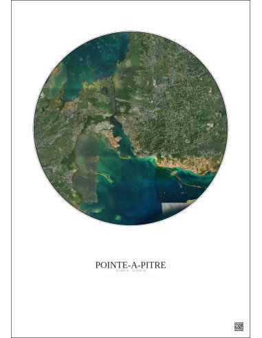 Affiche Pointe A Pitre – Poster vue satellite 10km Couleur | Gravura – Fond clair