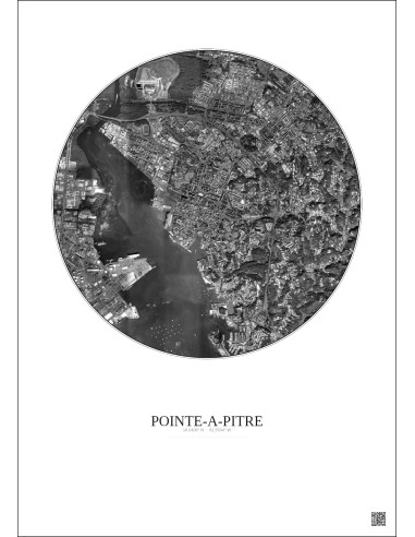 Affiche Pointe A Pitre – Poster vue satellite 2.5km N&B | Gravura – Fond clair