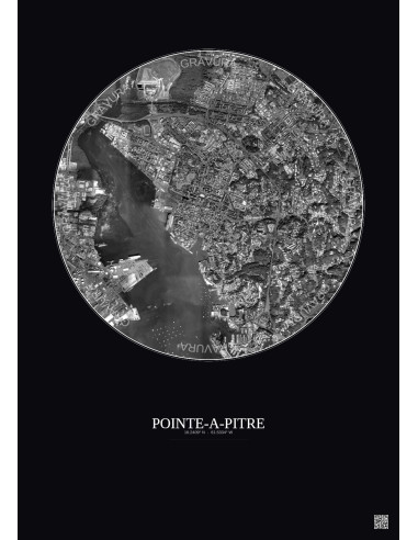 Pointe A Pitre Satellite View Poster 2.5km B&W | Gravura – Dark background