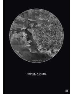 Affiche Pointe A Pitre – Poster vue satellite 5km N&B | Gravura – Fond foncé