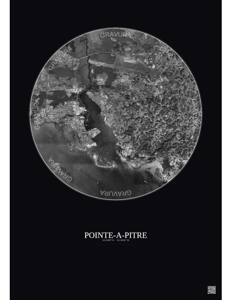 Pointe A Pitre Satellite View Poster 5km B&W | Gravura – Dark background