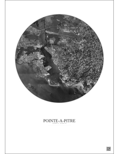 Affiche Pointe A Pitre – Poster vue satellite 5km N&B | Gravura – Fond clair