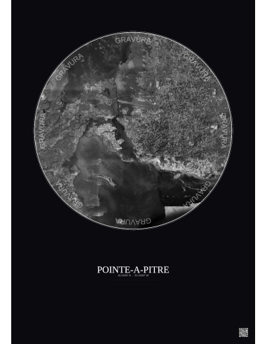 Pointe A Pitre Satellite View Poster 10km B&W | Gravura – Dark background