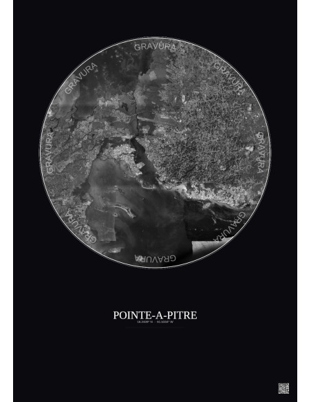 Pointe A Pitre Satellite View Poster 10km B&W | Gravura – Dark background