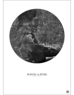 Affiche Pointe A Pitre – Poster vue satellite 10km N&B | Gravura – Fond clair