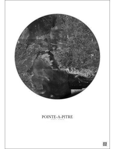 Affiche Pointe A Pitre – Poster vue satellite 10km N&B | Gravura – Fond clair