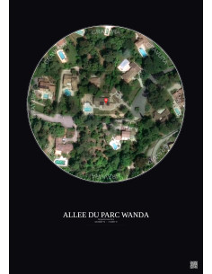 Affiche Roquefort Les Pins – Poster vue satellite 0.1km Couleur | Gravura – Fond foncé