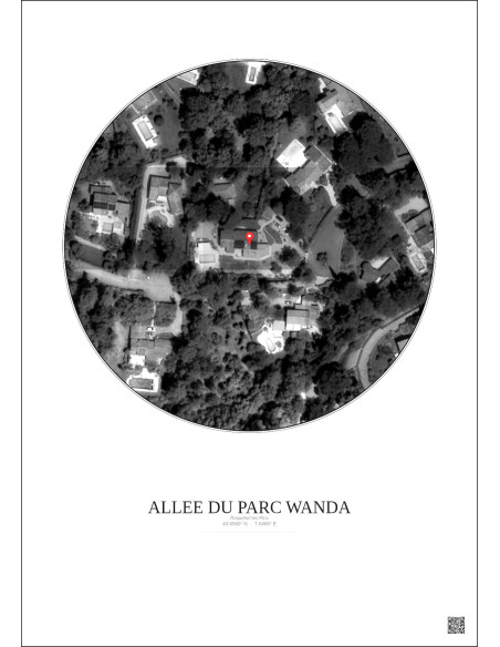 Roquefort Les Pins Satellite View Poster 0.1km B&W | Gravura – Light background