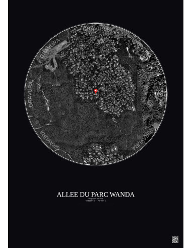 Roquefort Les Pins Satellite View Poster 1km B&W | Gravura – Dark background