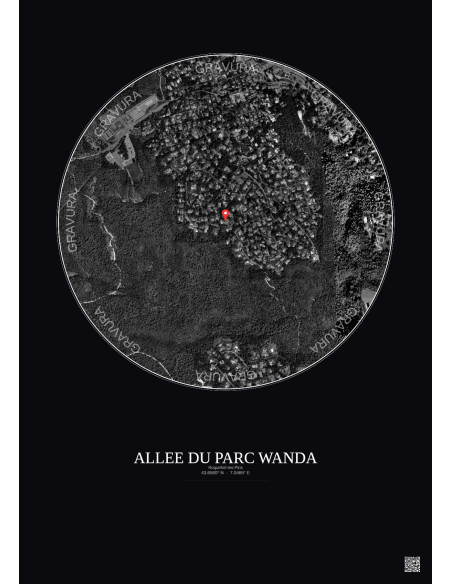 Roquefort Les Pins Satellite View Poster 1km B&W | Gravura – Dark background