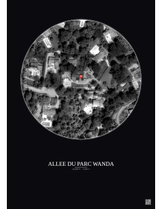 Affiche Roquefort Les Pins – Poster vue satellite 0.1km N&B | Gravura – Fond foncé