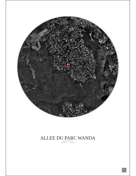 Roquefort Les Pins Satellite View Poster 1km B&W | Gravura – Light background