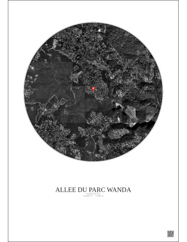 Affiche Roquefort Les Pins – Poster vue satellite 2.5km N&B | Gravura – Fond clair