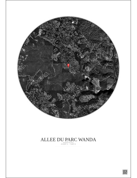 Affiche Roquefort Les Pins – Poster vue satellite 2.5km N&B | Gravura – Fond clair