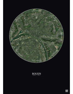 Affiche Rouen – Poster vue satellite 5km Couleur | Gravura – Fond foncé