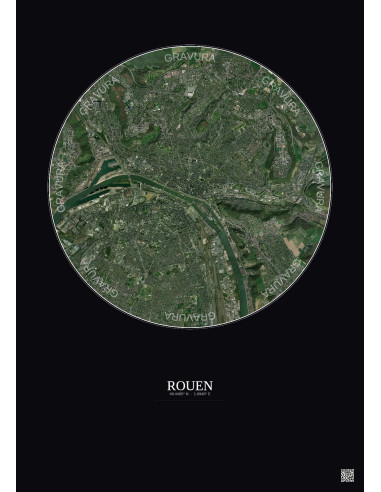 Affiche Rouen – Poster vue satellite 5km Couleur | Gravura – Fond foncé