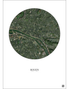 Affiche Rouen – Poster vue satellite 2.5km Couleur | Gravura – Fond clair